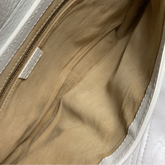 Celine Elegant White Leather Handbag with Gold Accents - Picture 9 of 15